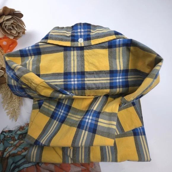 Aeropostale Yellow and Blue Plaid Men's Long Sleeve Shirt S - Picture 2 of 4